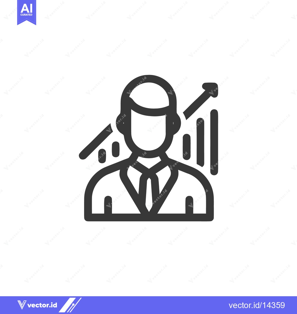 Premium Vector dari Business Growth Icon: Man in Suit with Ascending Graph, Line Art