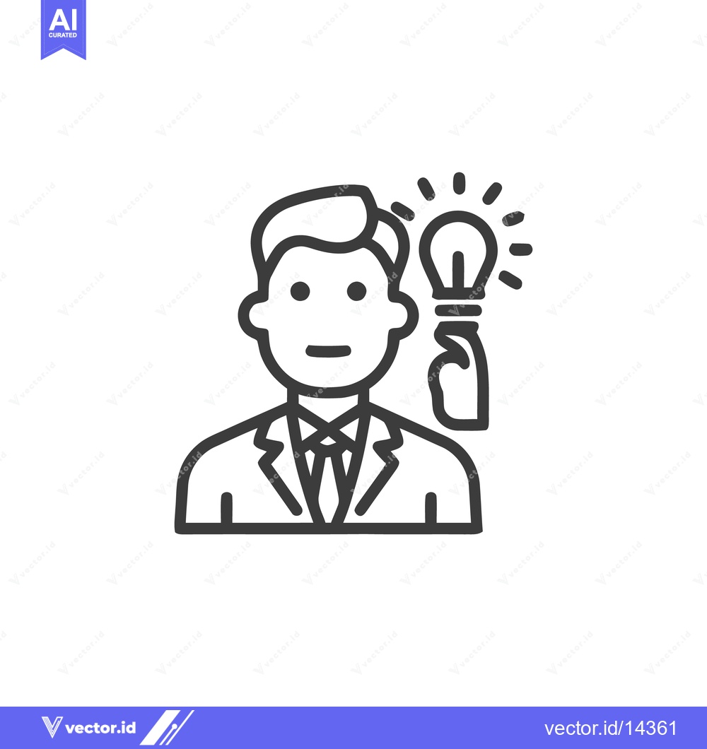 Premium Vector of Businessman with Idea: Minimalist Line Art Icon with Lightbulb