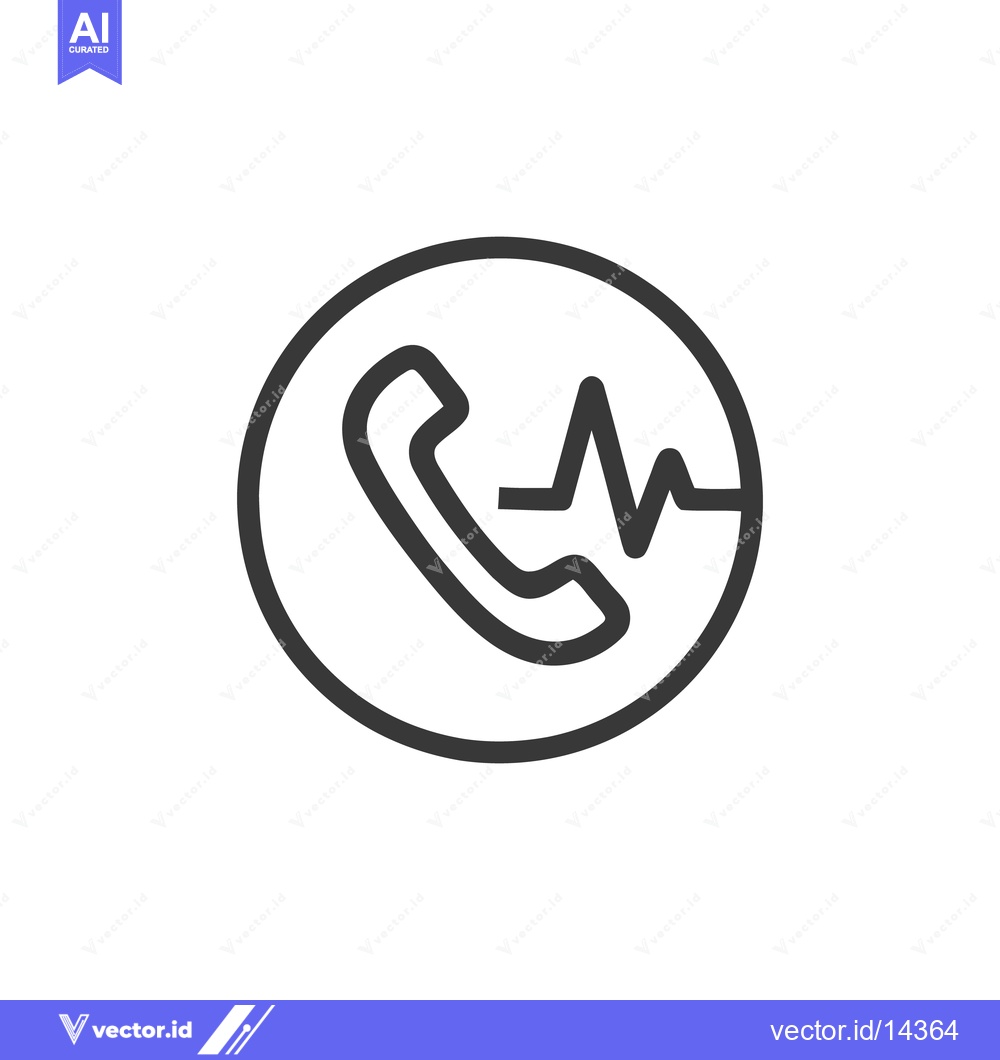 Premium Vector dari Emergency Call Icon: Phone Handset with Heartbeat Signal in Circle, Mi