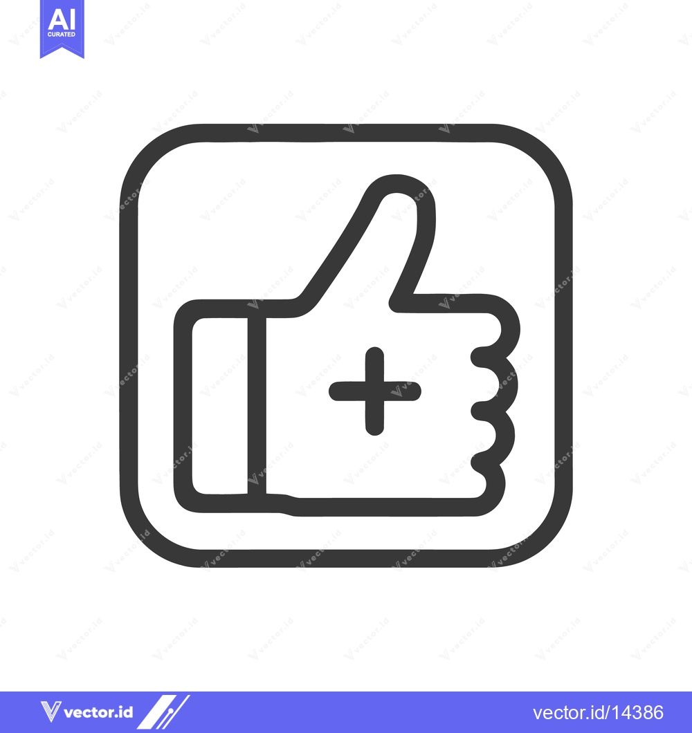 Premium Vector of Enhanced Like Icon: Thumb Up with Plus Sign in Square Frame