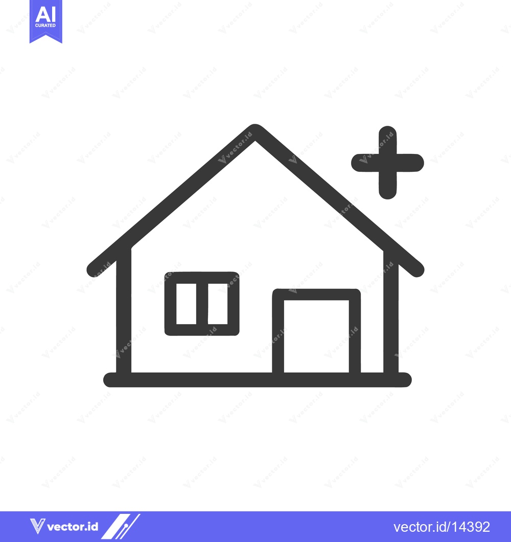 Premium Vector dari Minimalist Medical Home Icon: Simple House with Plus Sign Symbolizing