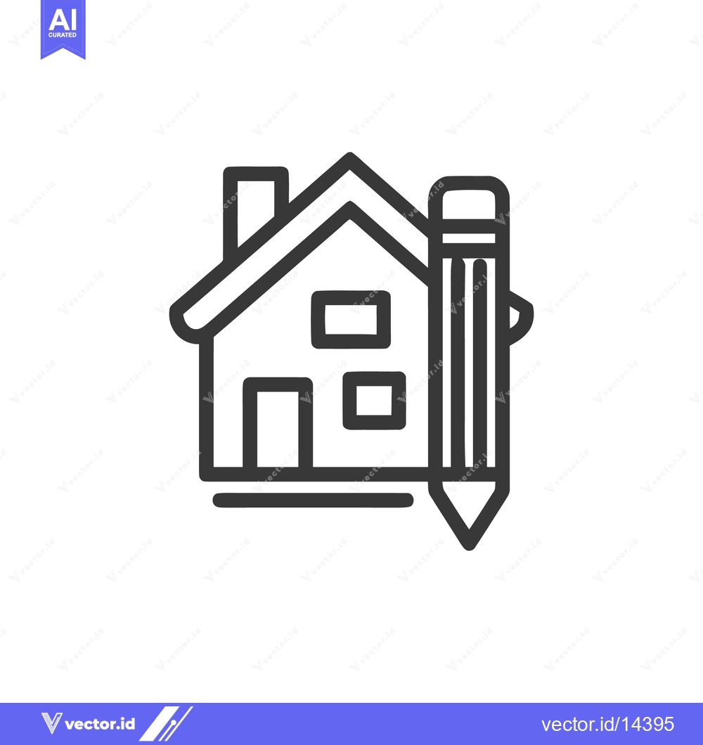 Premium Vector dari House Design Icon with Pencil, Architecture Planning Symbol