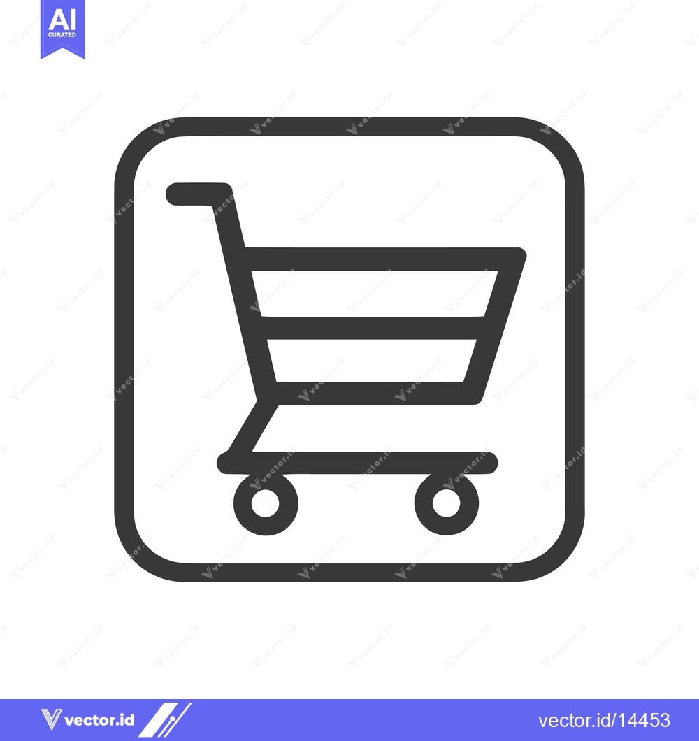 Premium Vector of Minimalist Shopping Cart Icon in Rounded Square Frame, Dark Gray on Wh