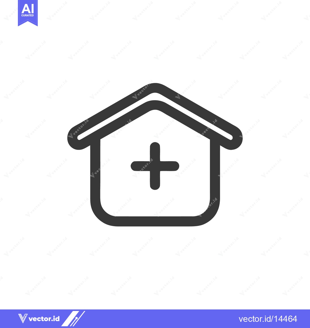 Premium Vector of Minimalist Hospital Icon: Simple Building with Medical Cross Symbol