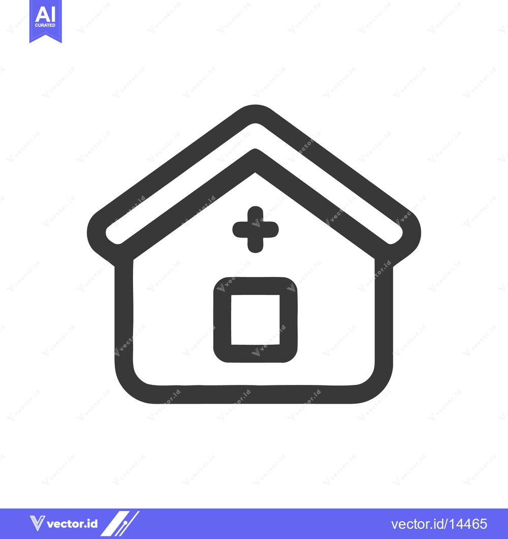 Premium Vector dari Minimalist Hospital Icon: Simple Line Art with Medical Cross Symbol