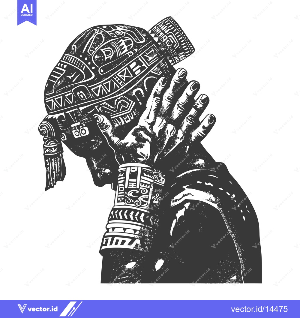 Premium Vector of A Depiction of a Native American Man with Elaborate Headwear and Jewel