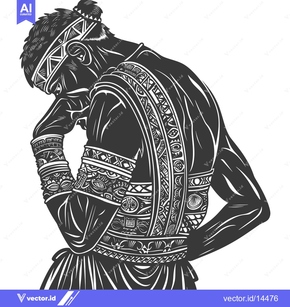 Premium Vector dari A Depiction of a Sad Warrior Adorned with Intricate Tribal Designs