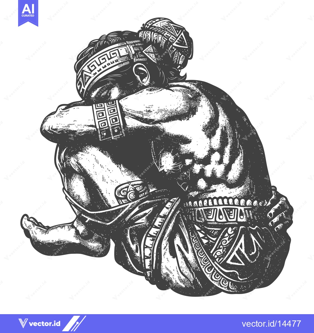 Premium Vector of A Depiction of a Sitting Indigenous Person Dressed in Traditional Atti