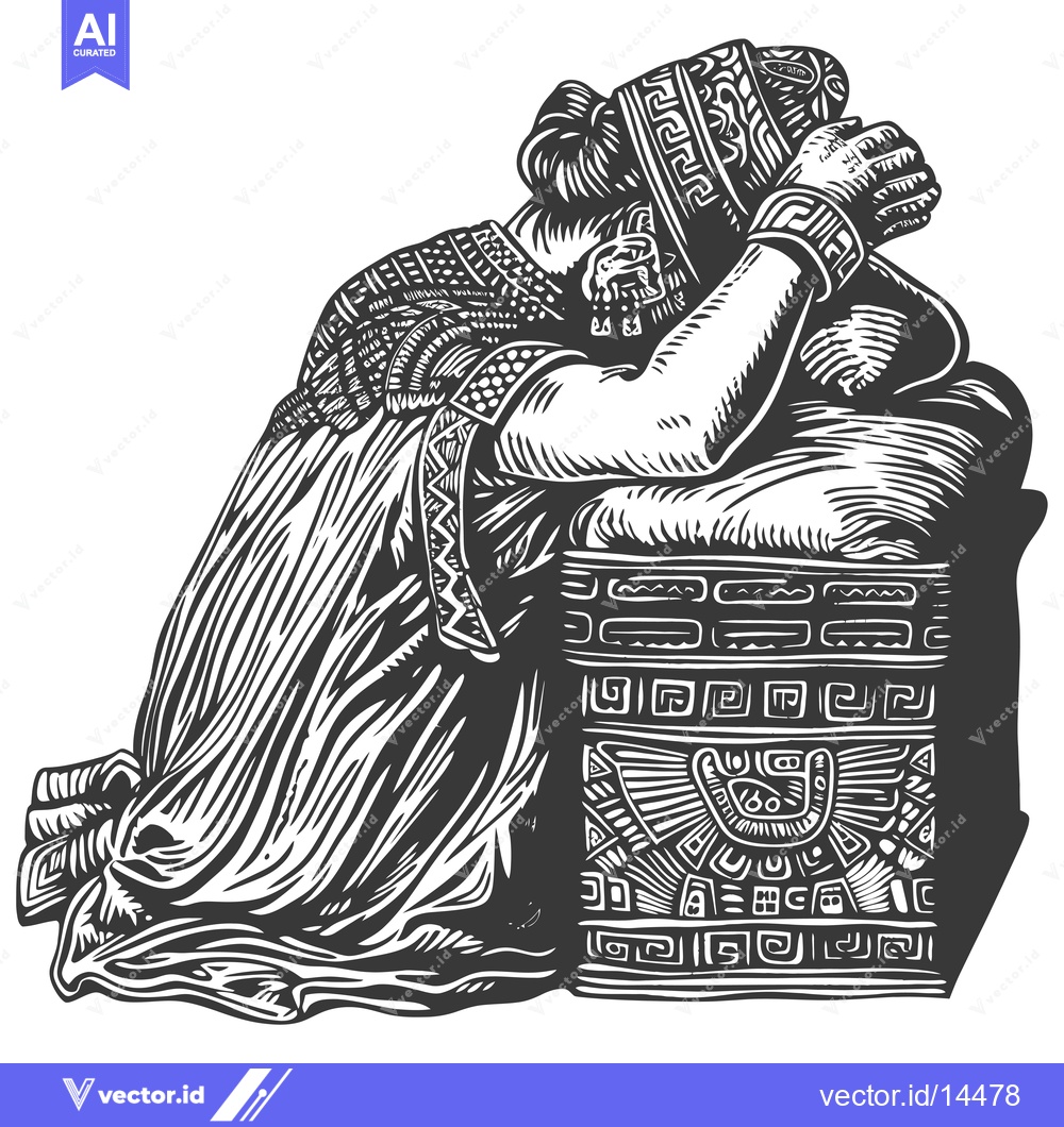Premium Vector of A Depiction of a Sorrowful Indigenous Woman in Elaborate Clothing