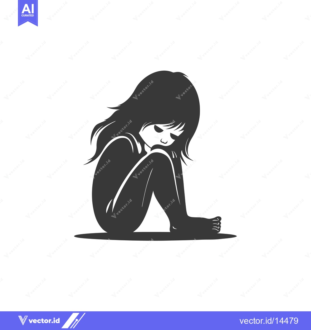 Premium Vector dari A Depiction of a Young Girl Sitting with a Downcast Expression