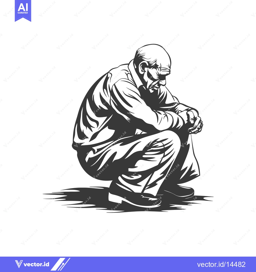 Premium Vector dari A Depressed Elderly Man Sitting With His Head Down