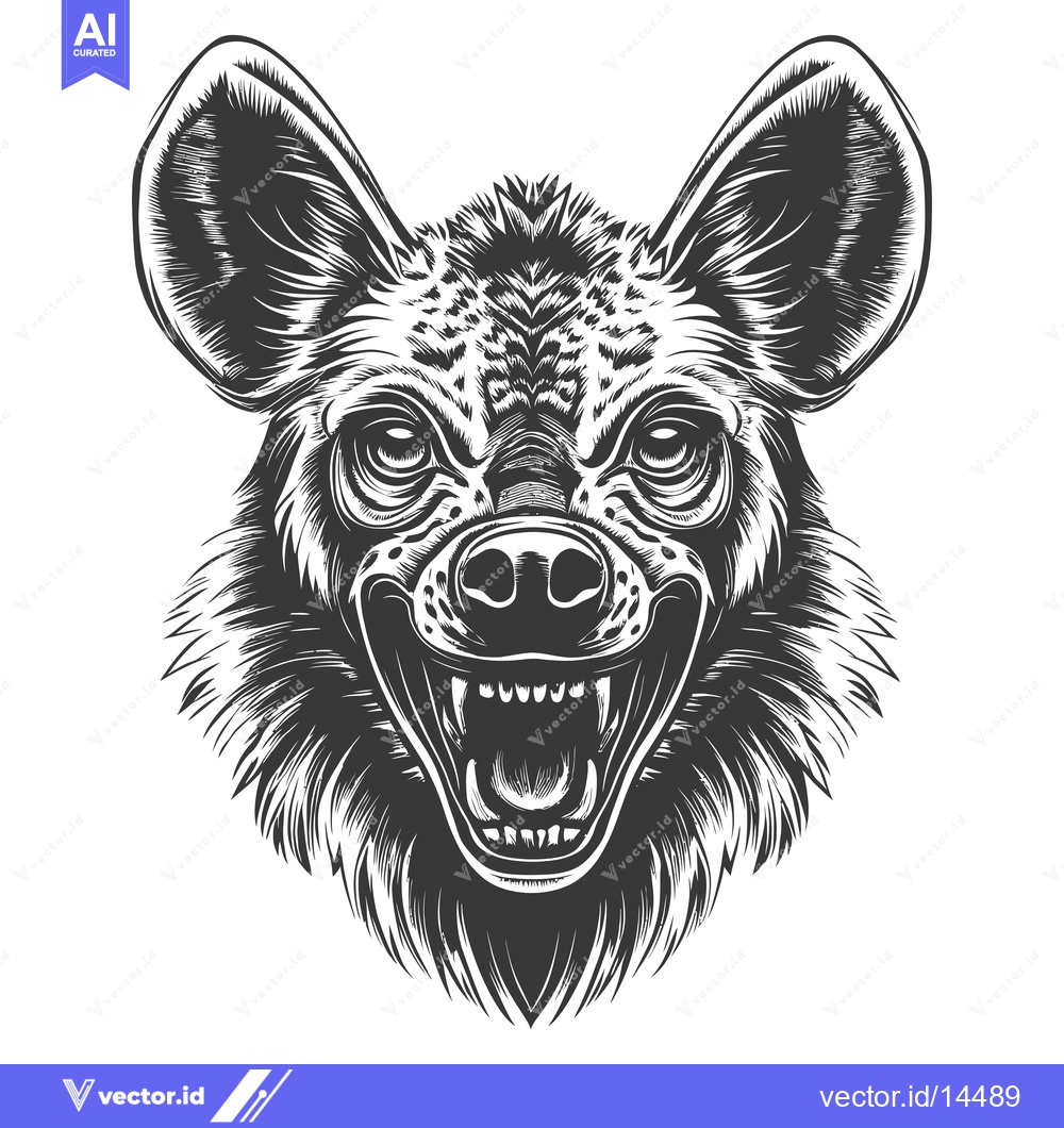 Premium Vector of A Detailed Black and White Drawing of a Hyena's Head