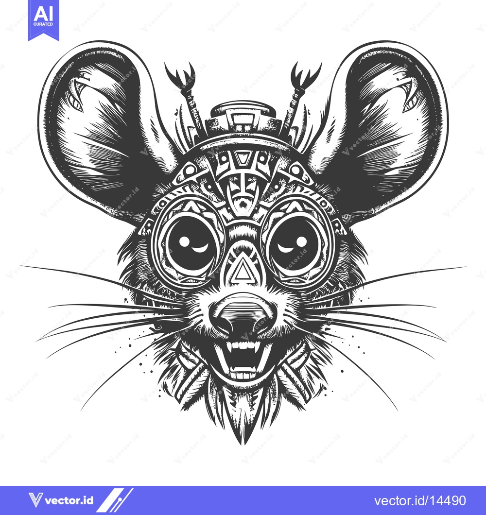 Premium Vector of A Detailed Black and White Drawing of a Mouse with Geometric Patterns