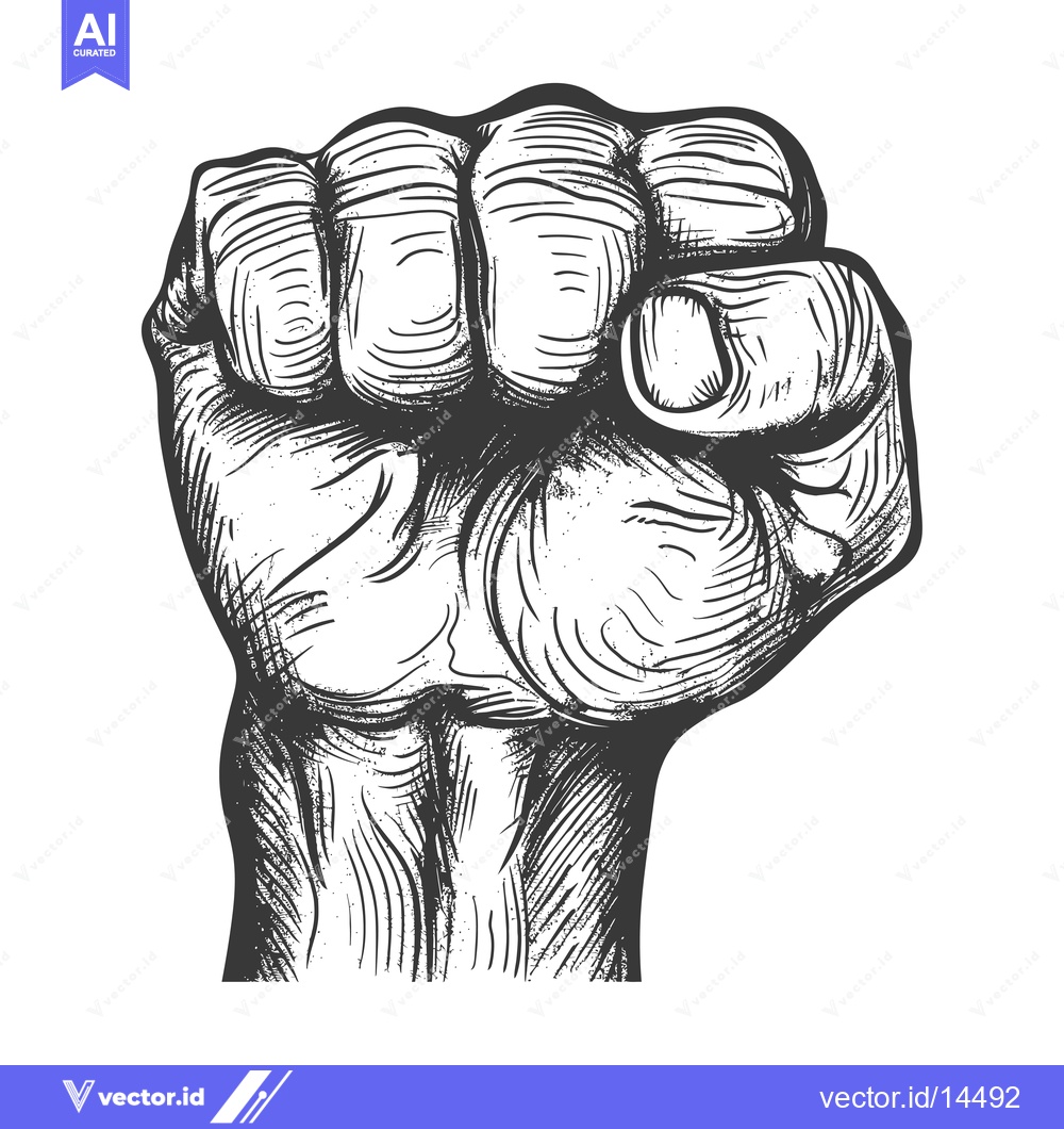 Premium Vector dari A Detailed Black And White Hand-Drawn Illustration Of A Raised Fist