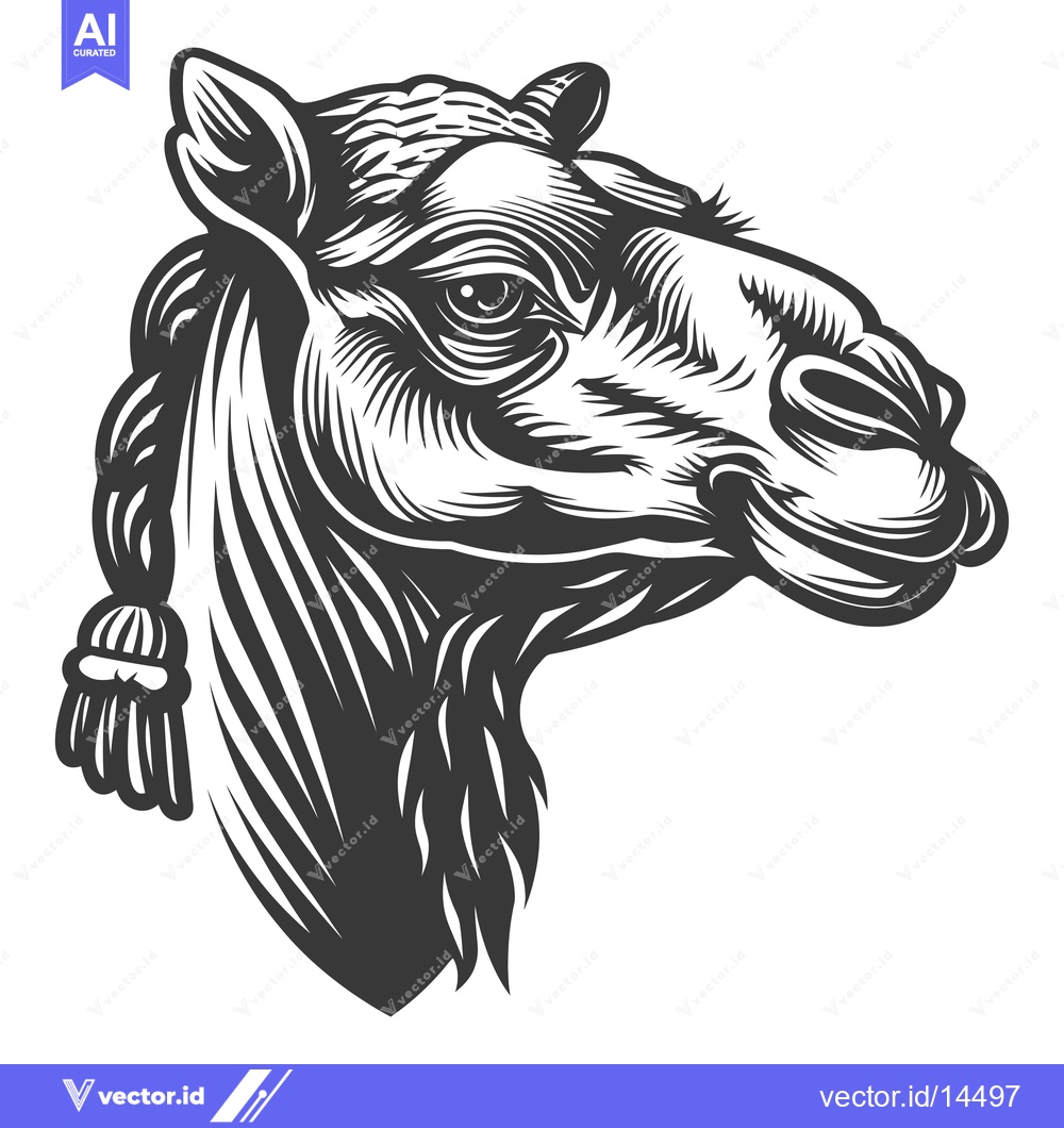 Premium Vector of A Detailed Black and White Illustration of a Camel's Head