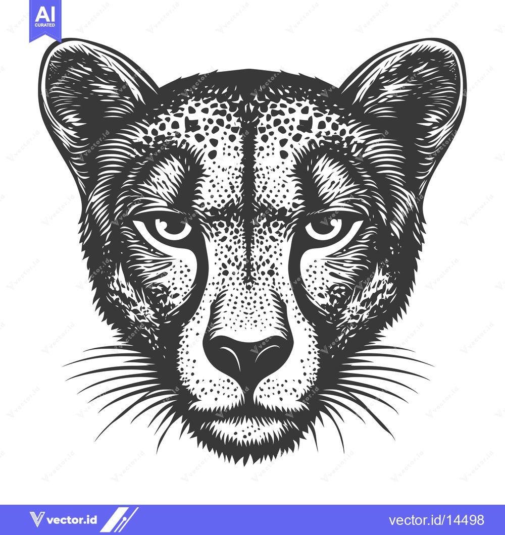 Premium Vector of A Detailed Black and White Illustration of a Cheetah's Head