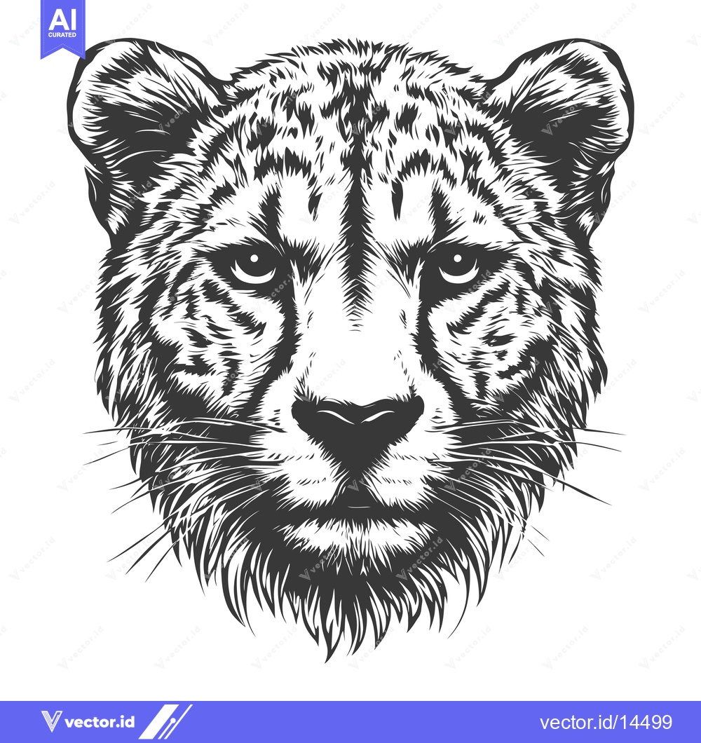 Premium Vector dari A Detailed Black and White Illustration of a Cheetah's Head