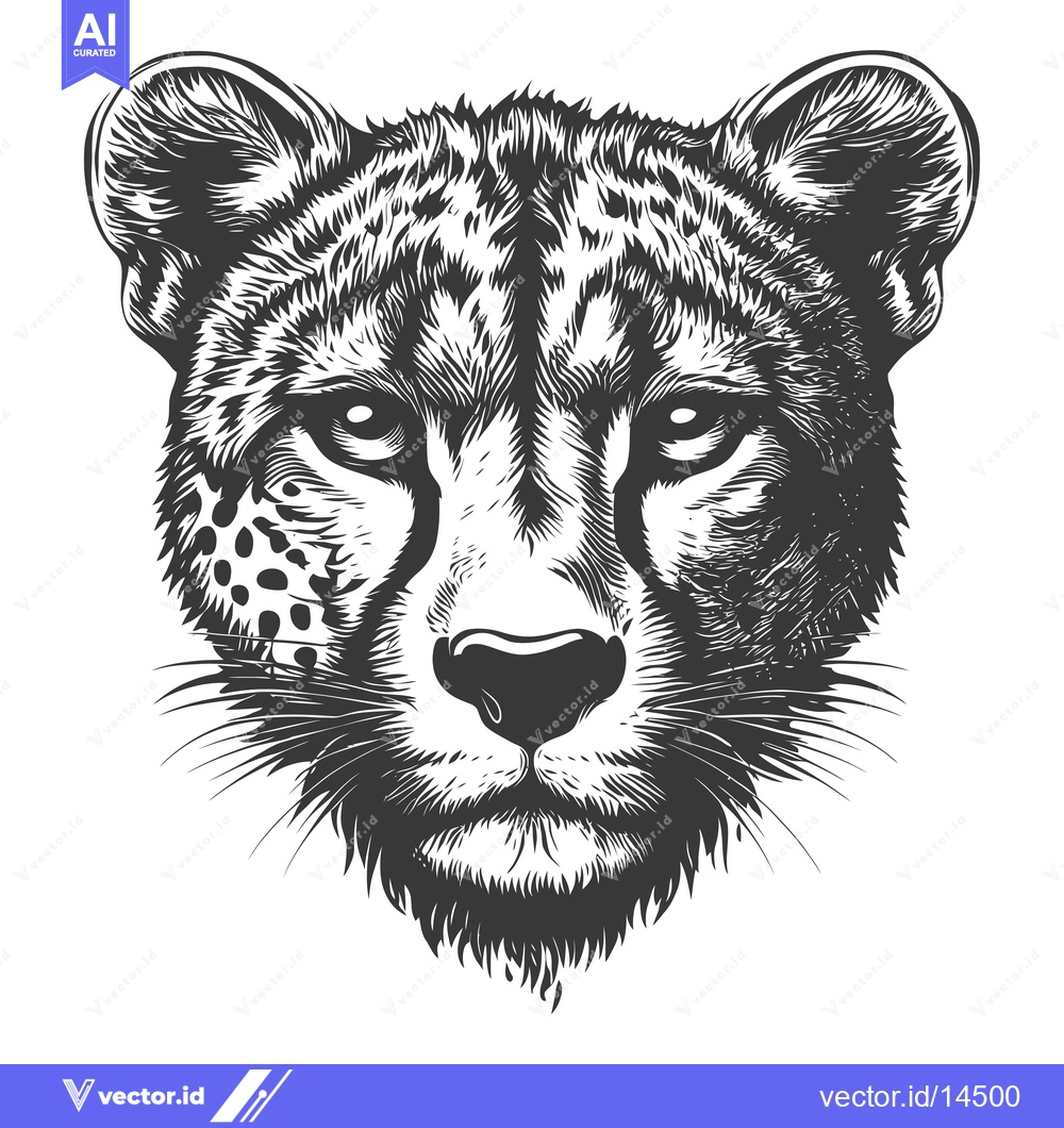Premium Vector of A Detailed Black and White Illustration of a Cheetah's Head