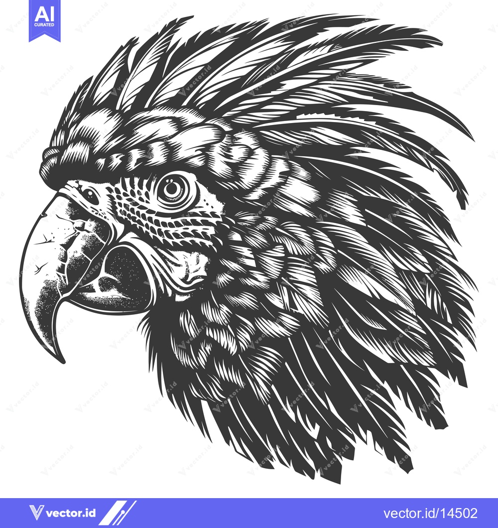 Premium Vector dari A Detailed Black and White Illustration of a Cockatoo's Head