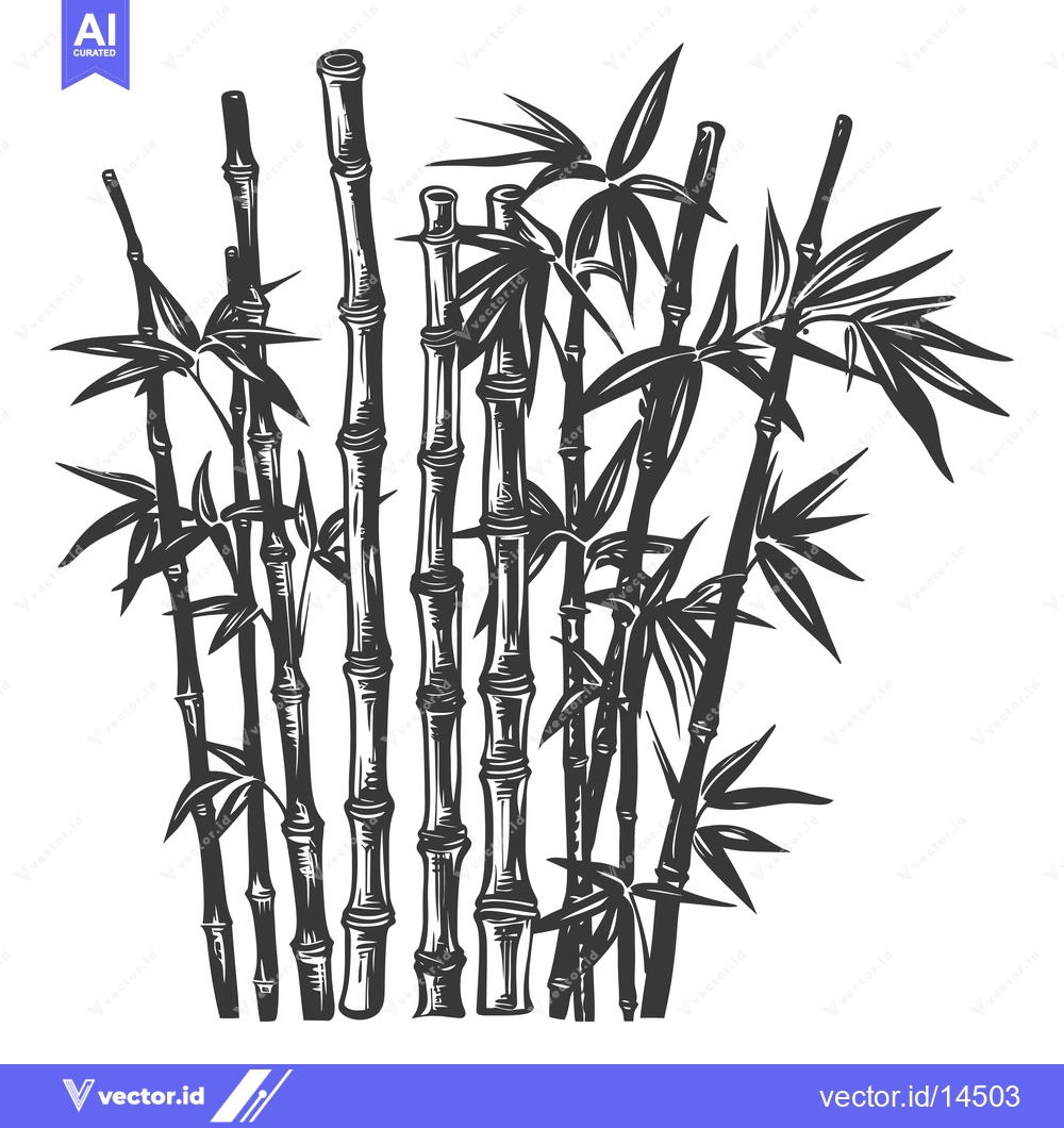 Premium Vector dari A Detailed Black and White Illustration of a Dense Patch of Bamboo Sta