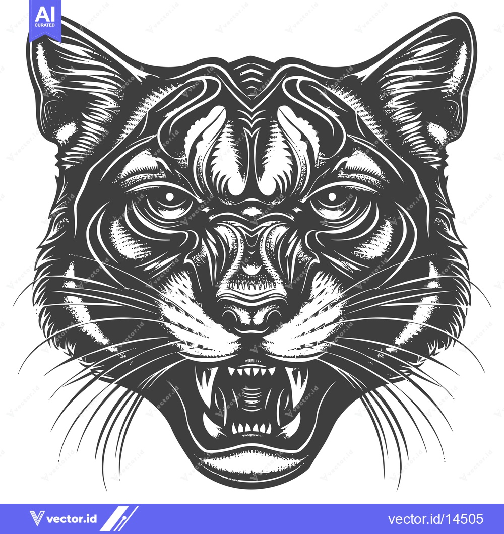 Premium Vector dari A Detailed Black and White Illustration of a Ferocious Cougar Head wit