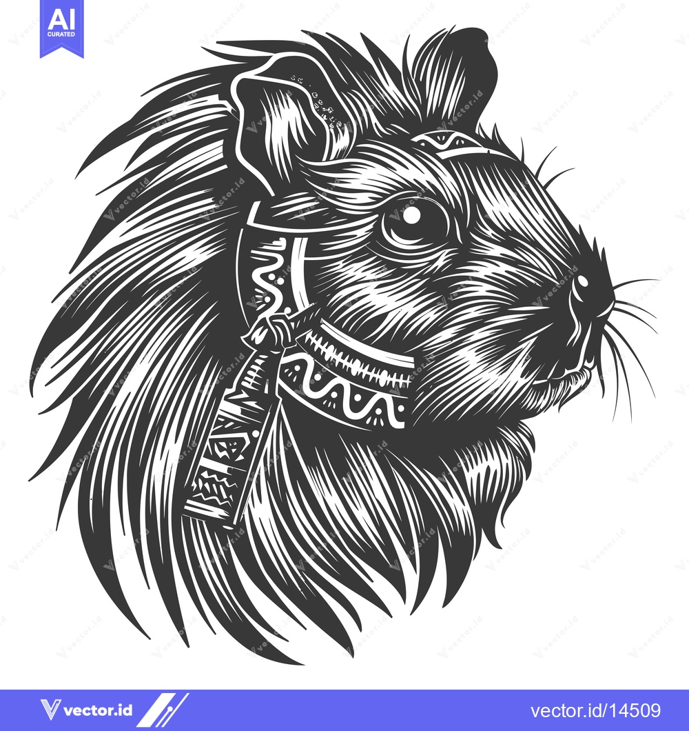 Premium Vector of A Detailed Black and White Illustration of a Guinea Pig with Tribal Ad
