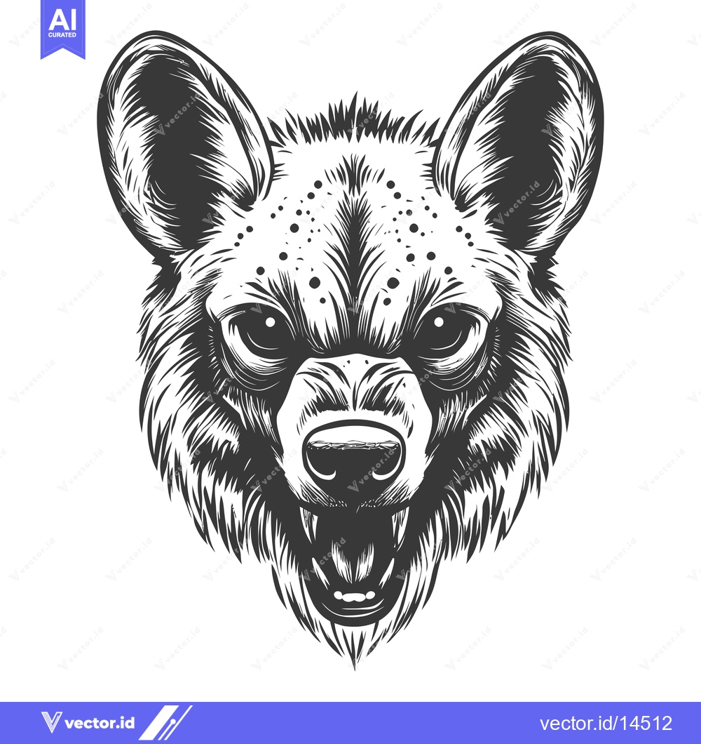 Premium Vector of A Detailed Black and White Illustration of a Hyena's Head