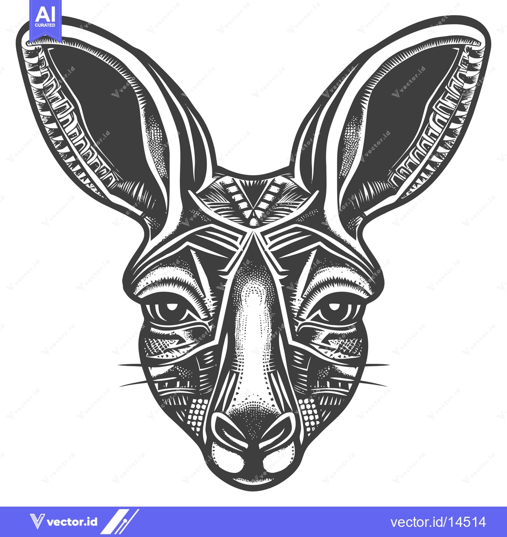Premium Vector dari A Detailed Black and White Illustration of a Kangaroo's Head