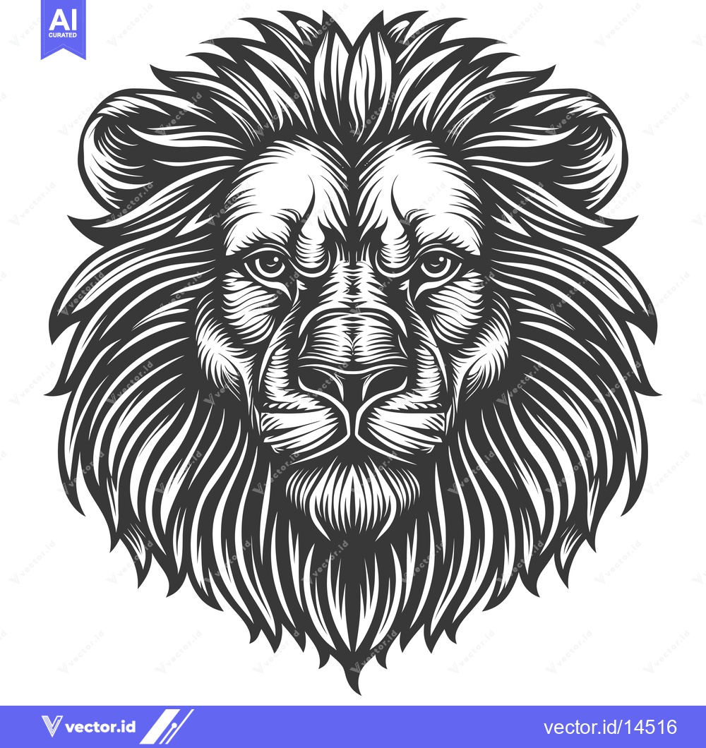 Premium Vector dari A Detailed Black and White Illustration of a Lion's Face