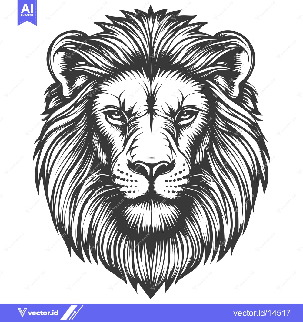Premium Vector of A Detailed Black and White Illustration of a Lion's Head