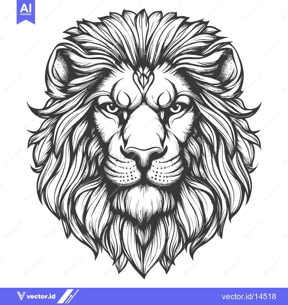 Premium Vector of A detailed black and white illustration of a lion's head with a styliz