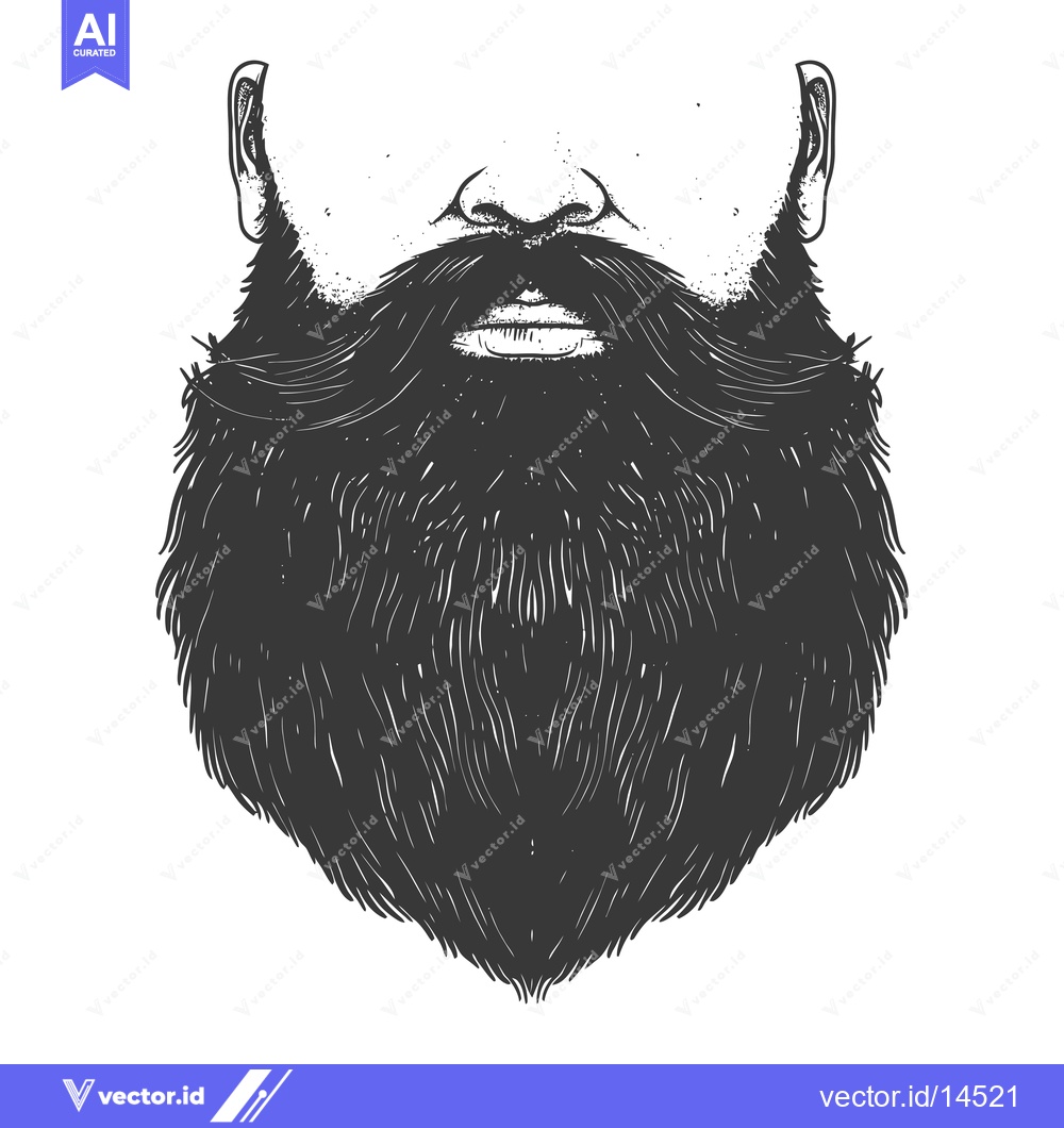 Premium Vector of A Detailed Black and White Illustration of a Man's Full Beard