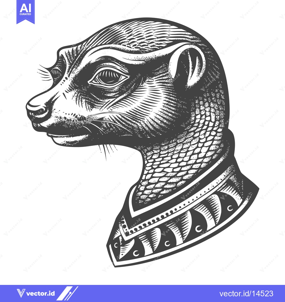 Premium Vector of A Detailed Black and White Illustration of a Meerkat's Head