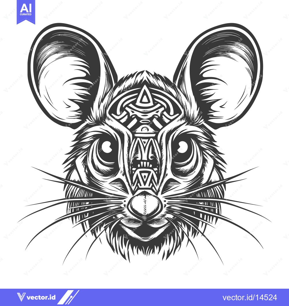 Premium Vector of A Detailed Black and White Illustration of a Mouse's Head with Geometr