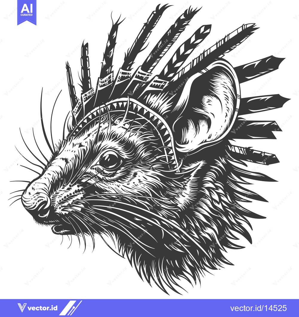 Premium Vector dari A Detailed Black and White Illustration of a Mouse with Feathers