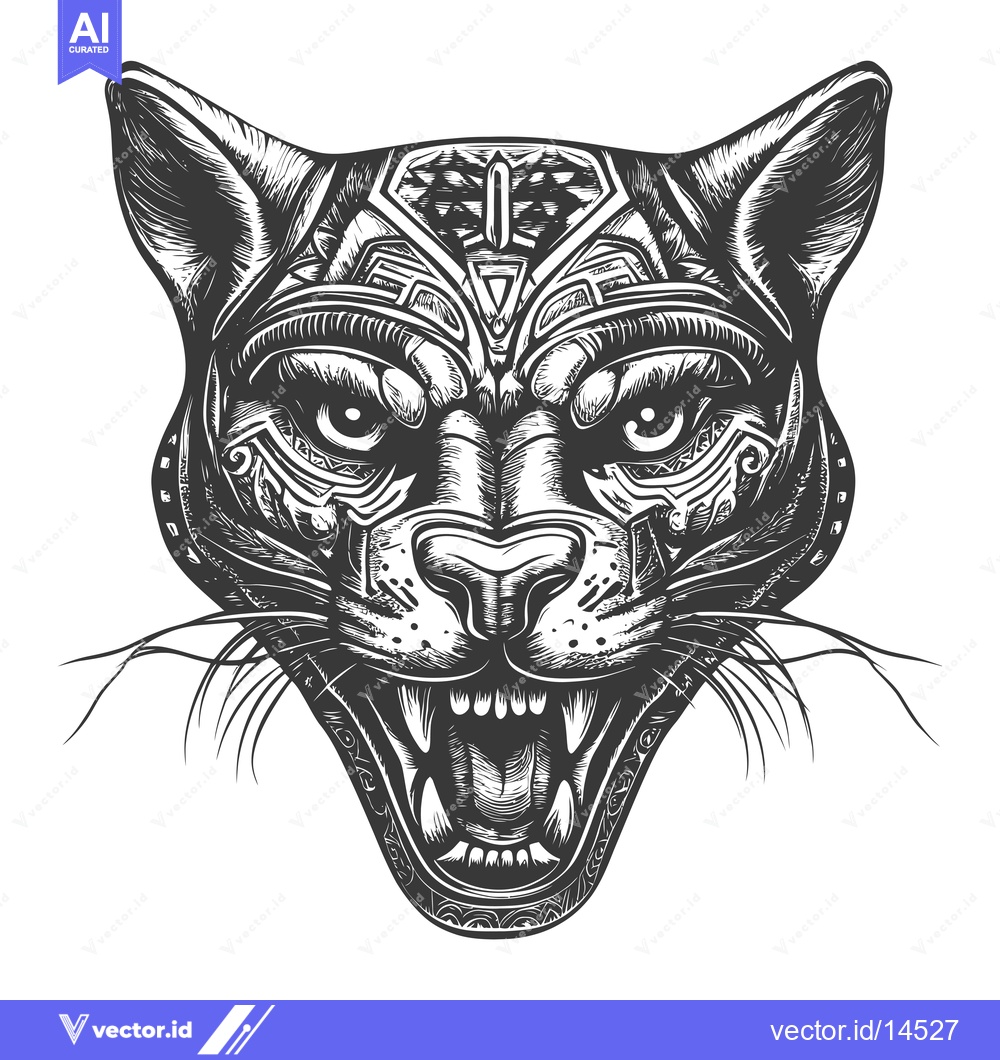 Premium Vector dari A Detailed Black and White Illustration of a Panther's Head with Geome