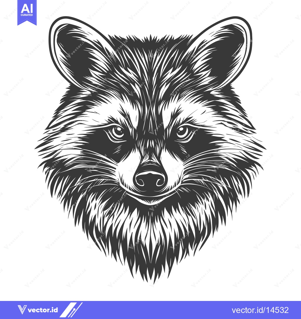 Premium Vector dari A Detailed Black and White Illustration of a Raccoon's Head