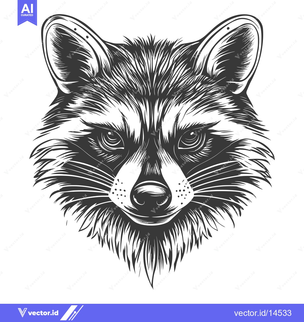 Premium Vector of A Detailed Black and White Illustration of a Raccoon's Head