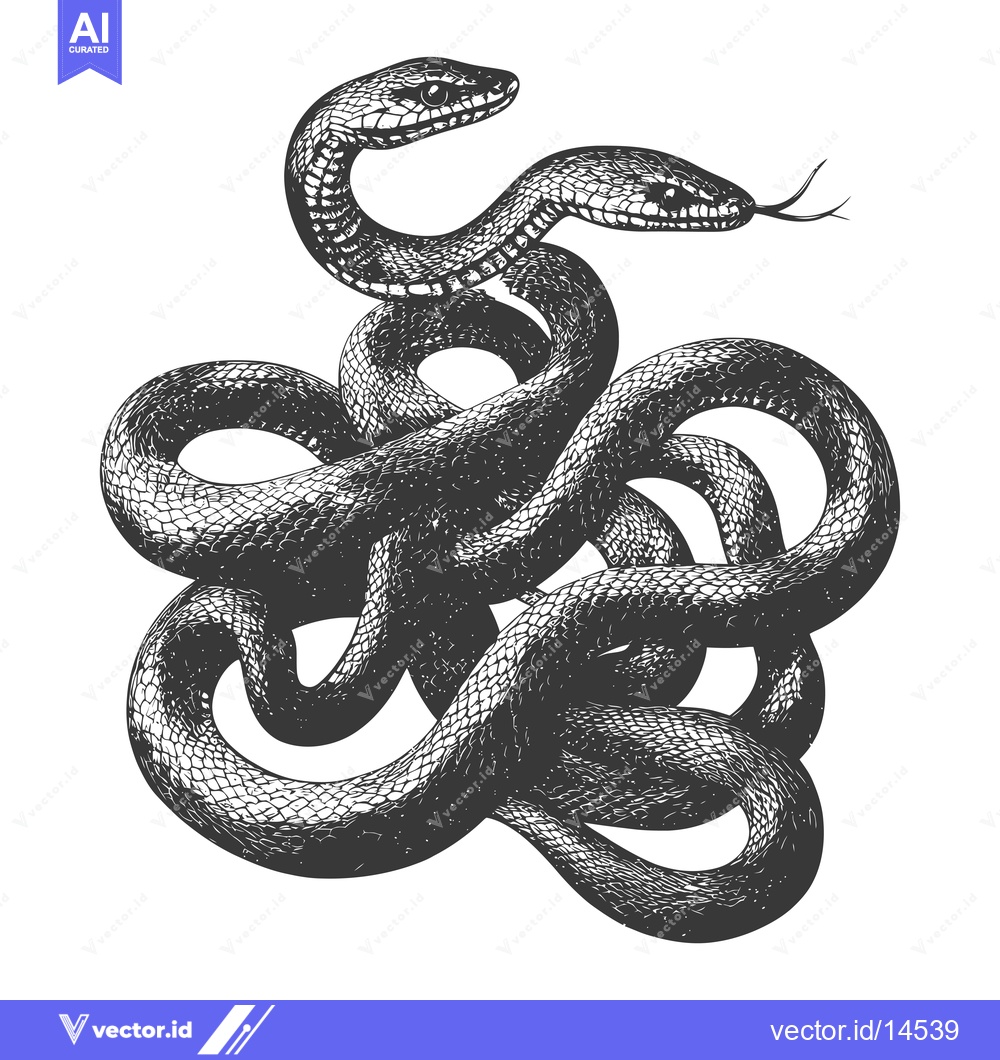 Premium Vector of A Detailed Black and White Illustration of a Snake Coiled in a Complex