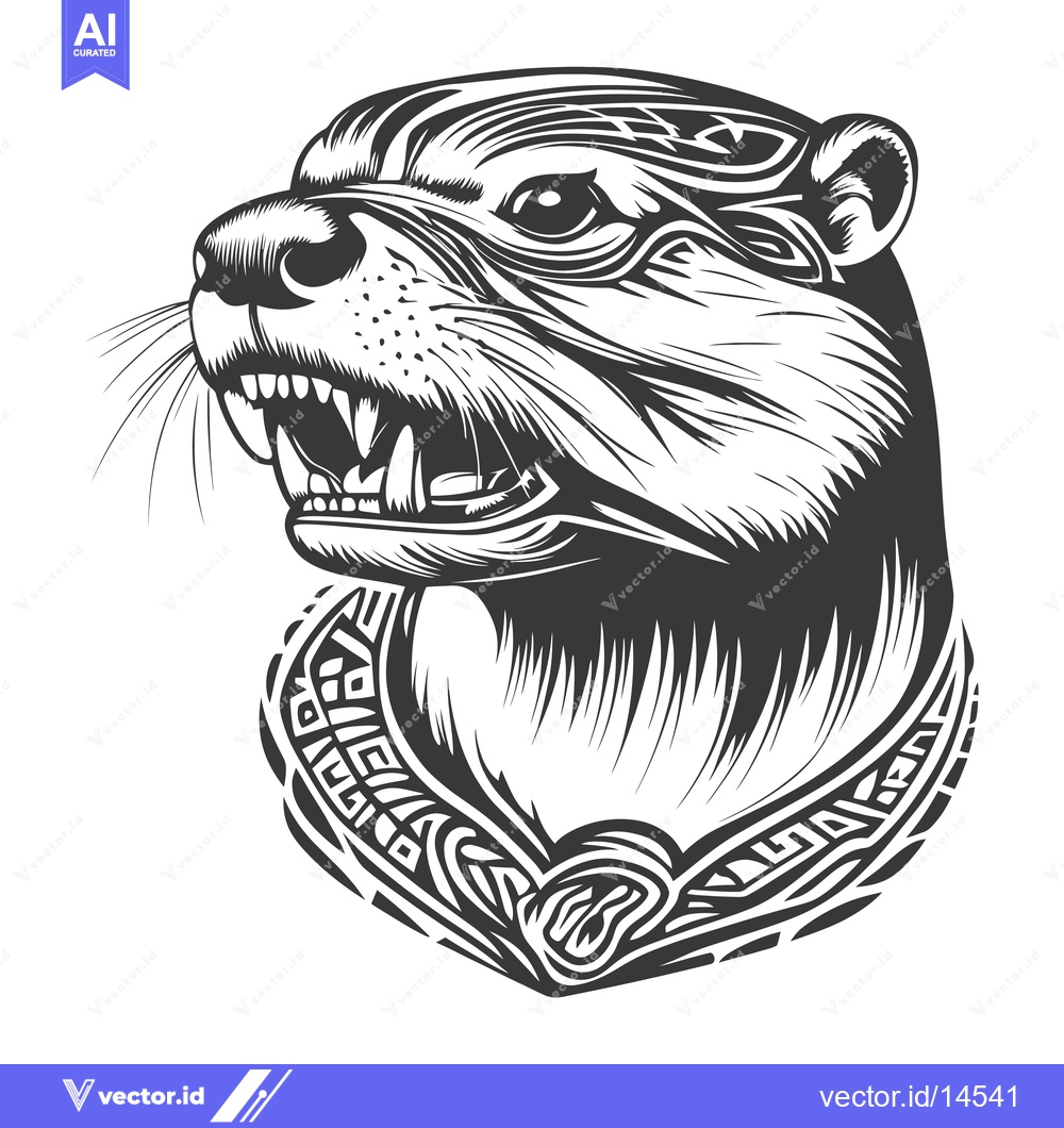 Premium Vector of A Detailed Black and White Illustration of a Snout of a Ferocious Otte