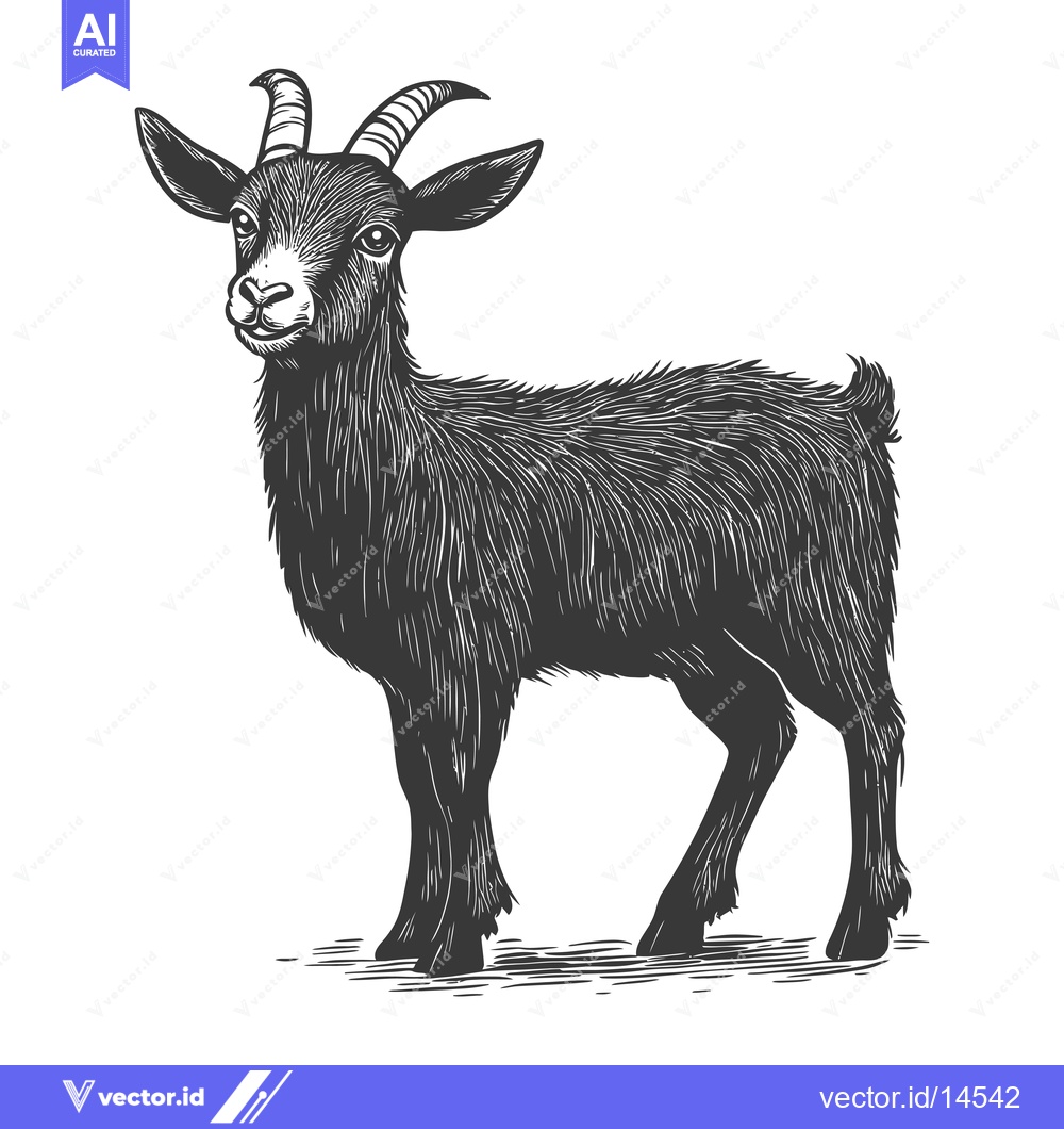 Premium Vector of A Detailed Black and White Illustration of a Standing Goat