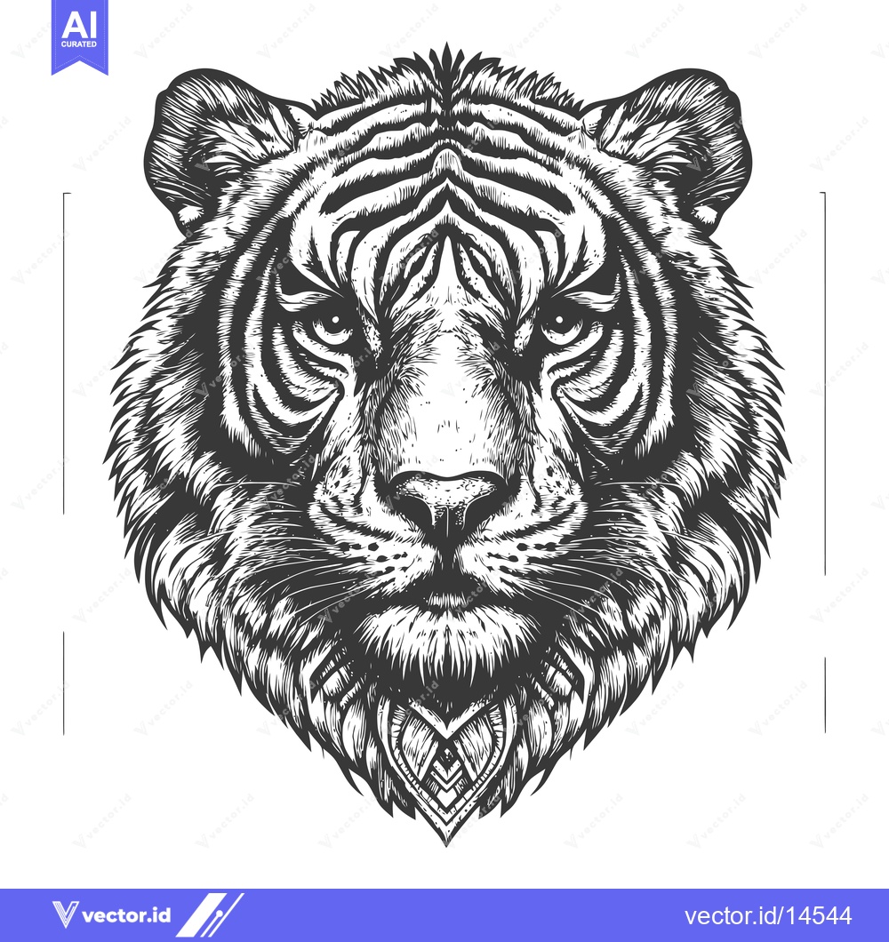 Premium Vector dari A Detailed Black and White Illustration of a Tiger's Face