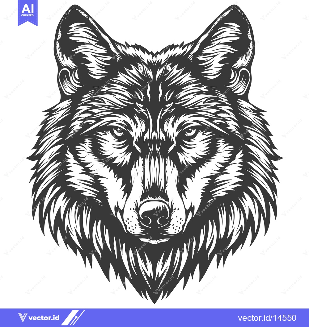 Premium Vector dari A Detailed Black and White Illustration of a Wolf's Head