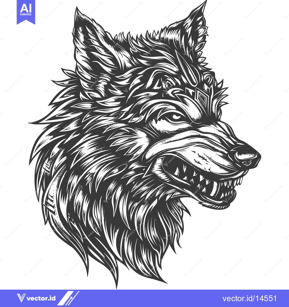 Premium Vector dari A Detailed Black And White Illustration Of A Wolf's Head