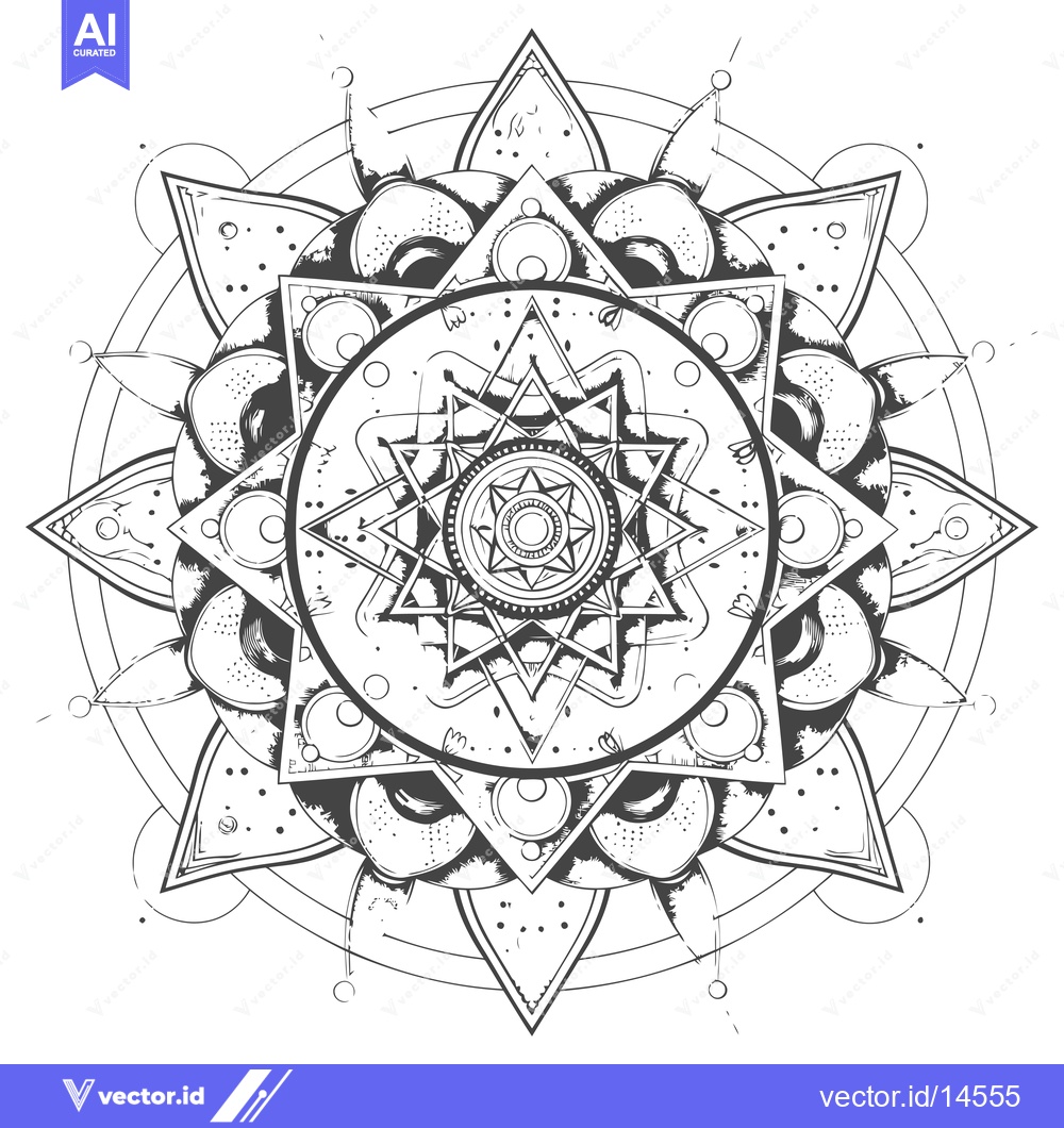 Premium Vector dari A detailed black and white mandala with geometric patterns and a centr
