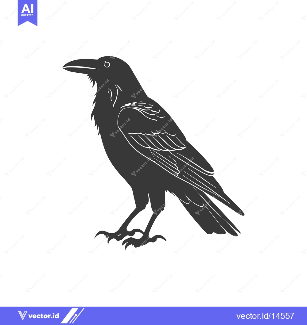 Premium Vector of A Detailed Black and White Silhouette of a Raven