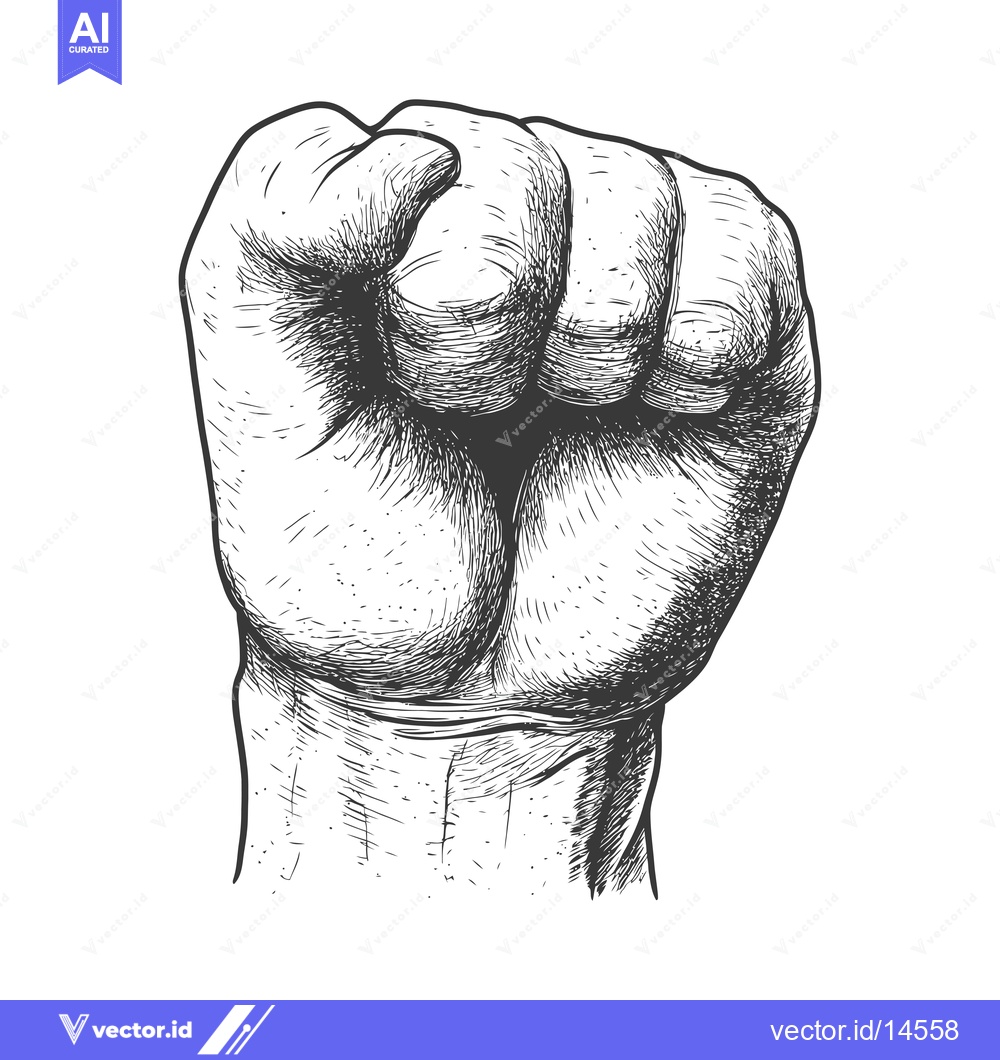Premium Vector of A detailed black and white sketch of a clenched fist