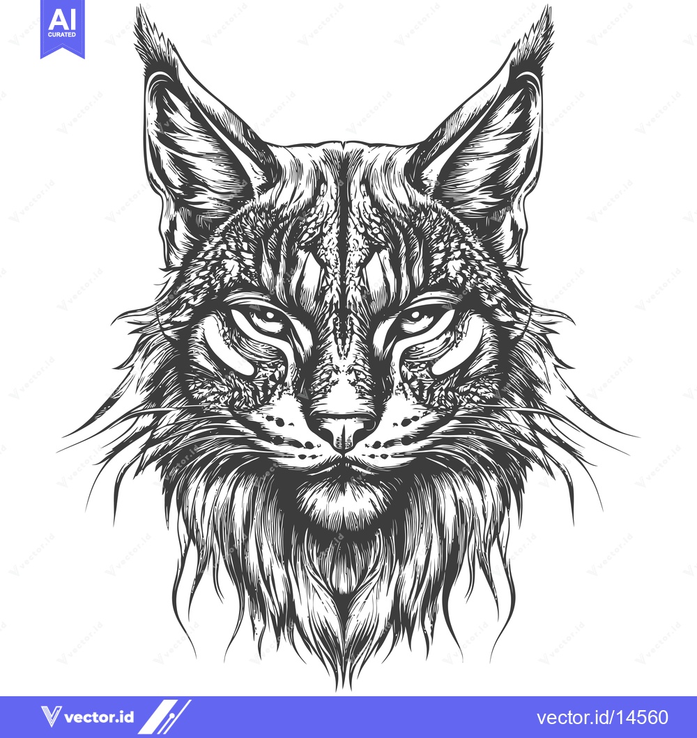 Premium Vector dari A Detailed Black And White Sketch Of A Lynx's Face