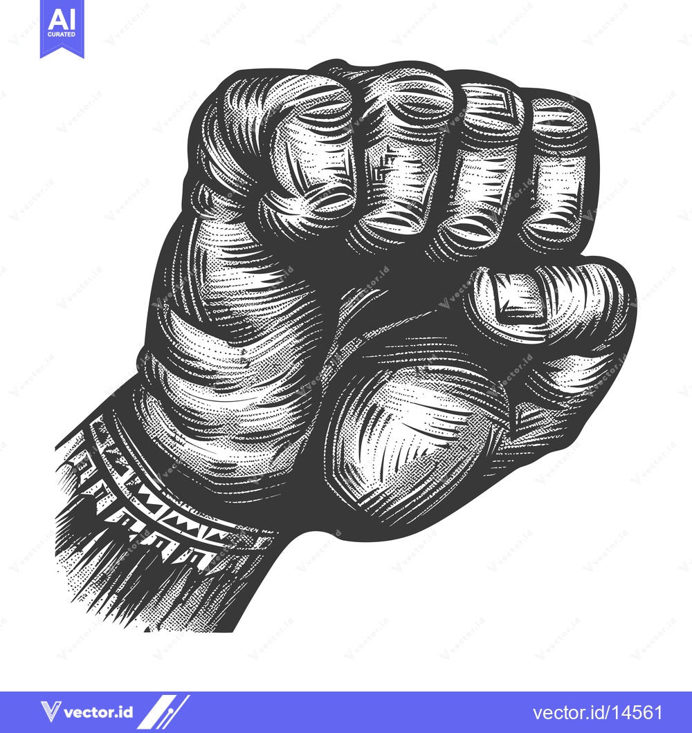 Premium Vector of A Detailed Close-Up of a Clenched Fist with Wrinkles and Tattoos