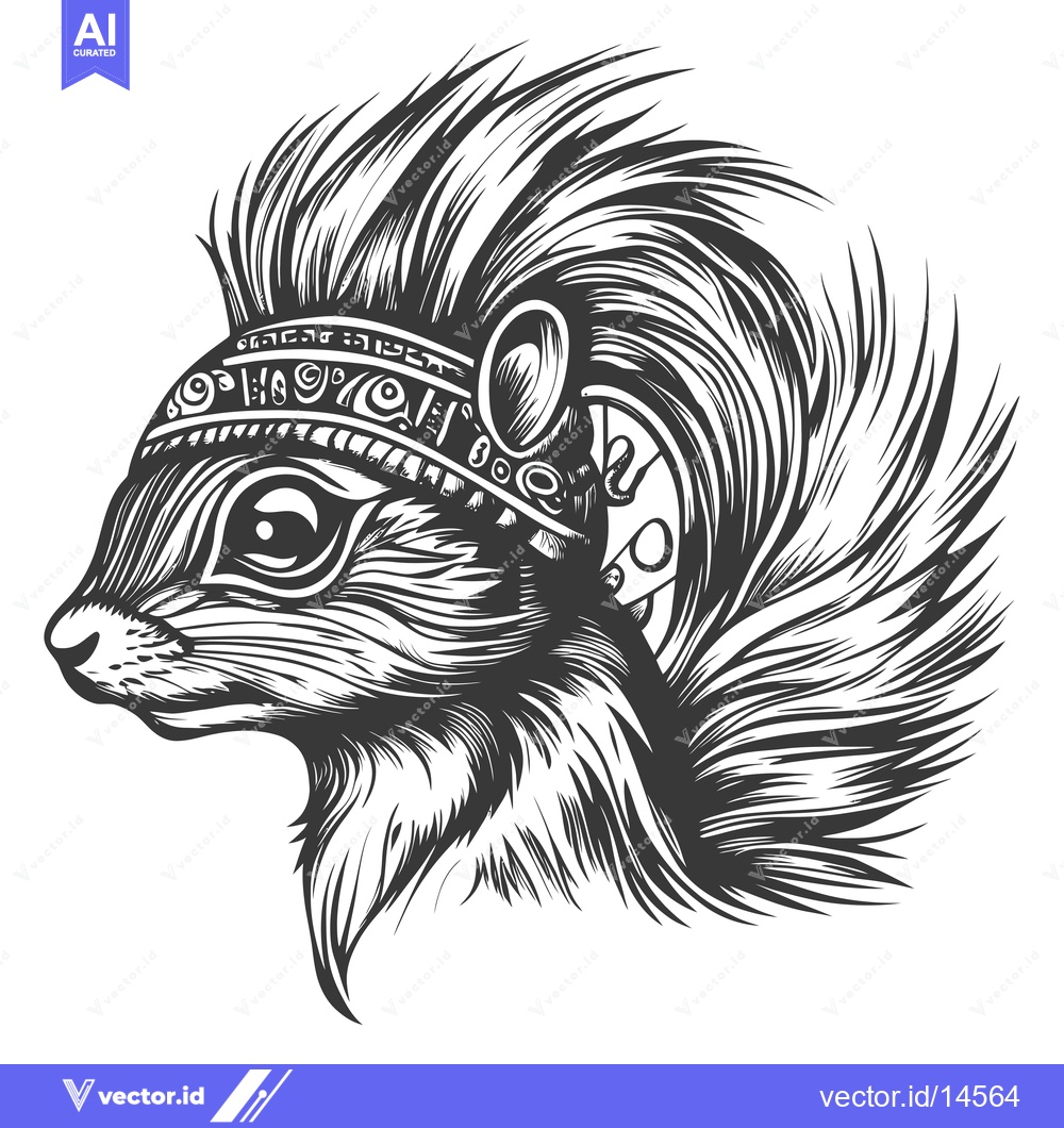 Premium Vector dari A Detailed Drawing of a Squirrel Wearing a Headband